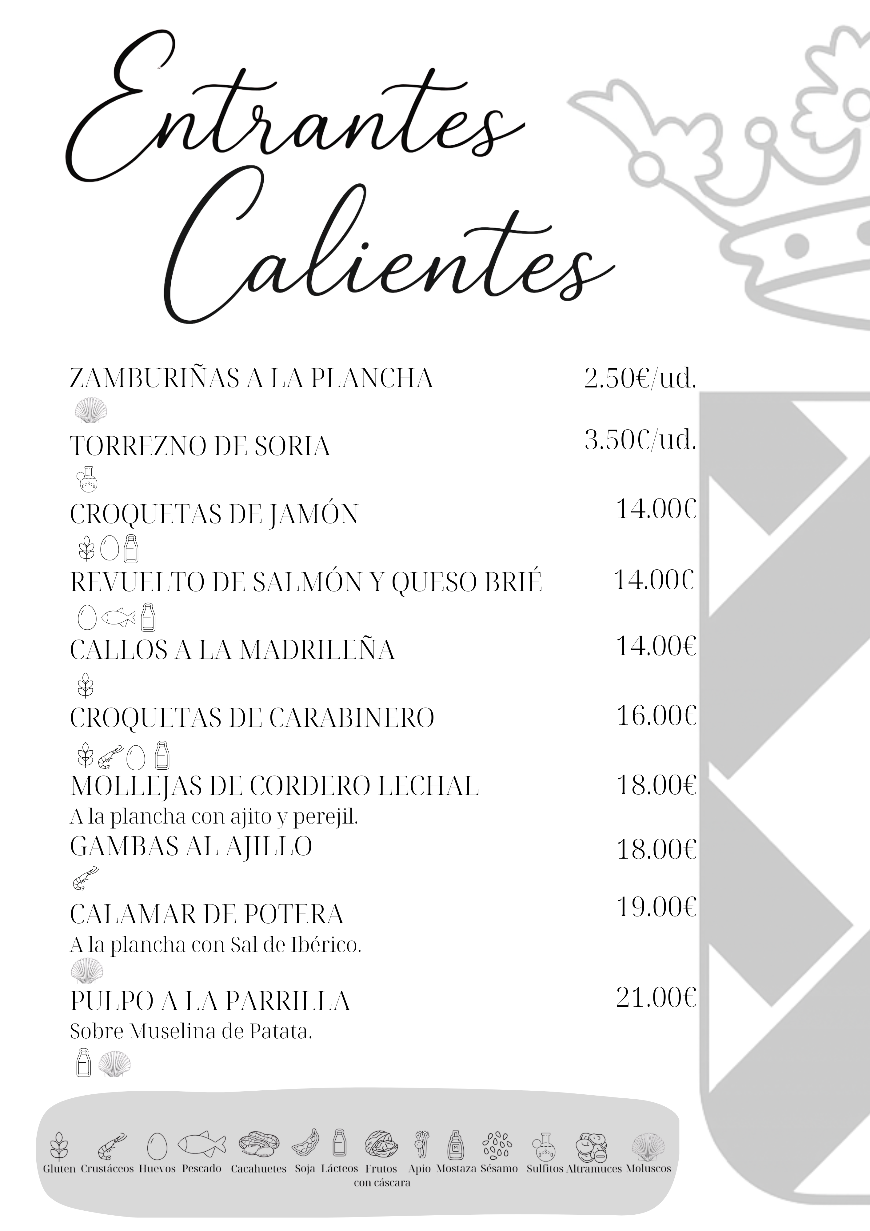 Entrantes calientes - carta